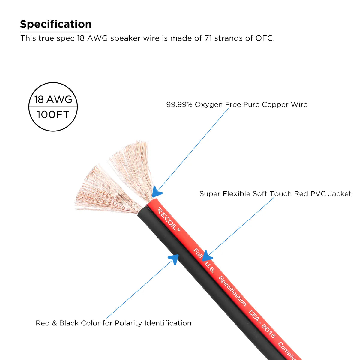 Recoil SW18-100 Echo PRO spool speaker wire 100ft 18 AWG