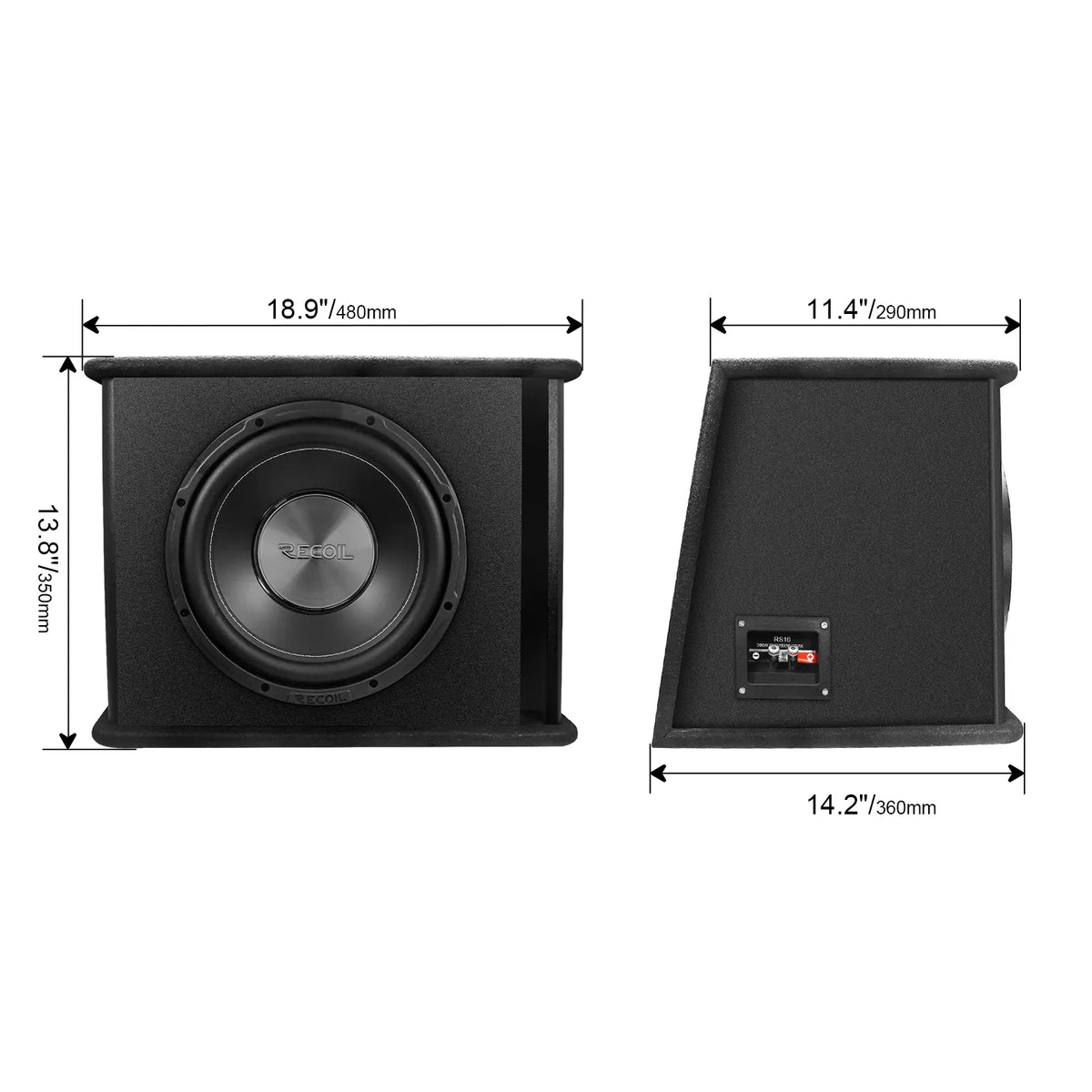 Recoil RS10 Echo Series Single 10" Preloaded Subwoofer Enclosure with Port Design. Peak 500W