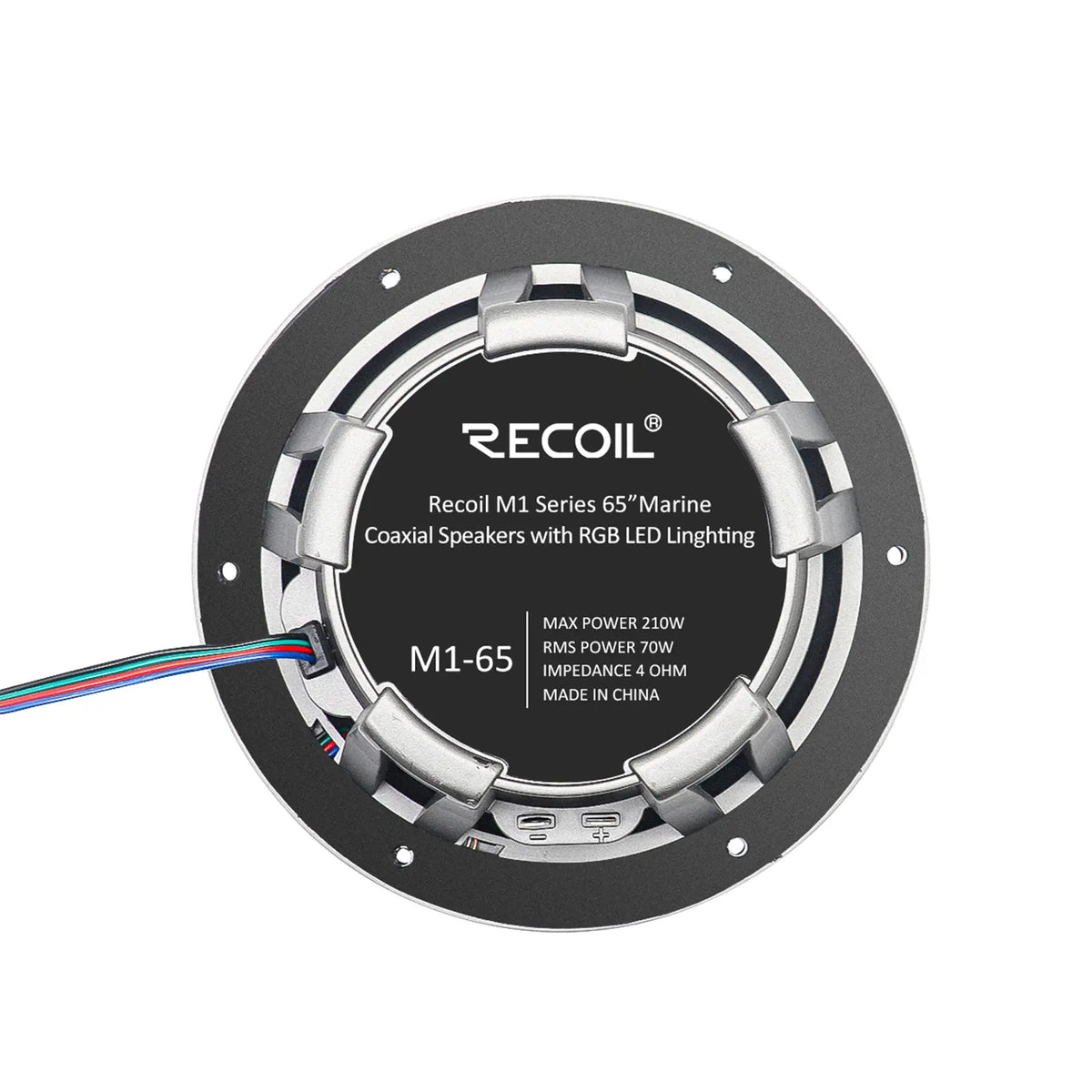 Recoil M1-65 6.5" 2-Way Marine Boat & UTV/ATV Coaxial Speakers - White/Grey Grilles - LED backlit