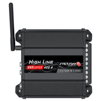 Stetsom High Line DSPLAYER 400.4, Car Audio Amplifier with DSP, Bluetooth, FM Radio, Multiple Audio Inputs, Mobile App Control