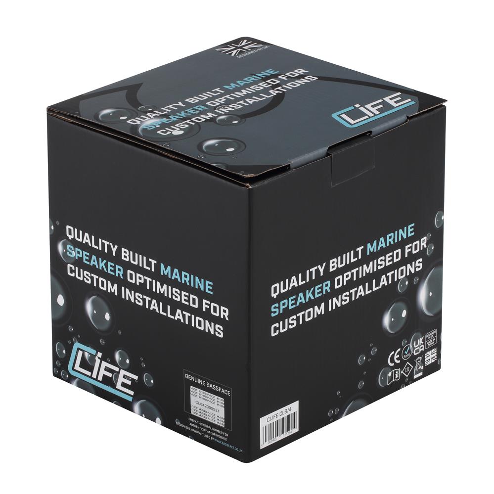 Bassface CLife CL6/4 6.5" 16.5cm 4Ohm 2x100w RMS Marine Grade Waterproof Full Range Speakers Pair