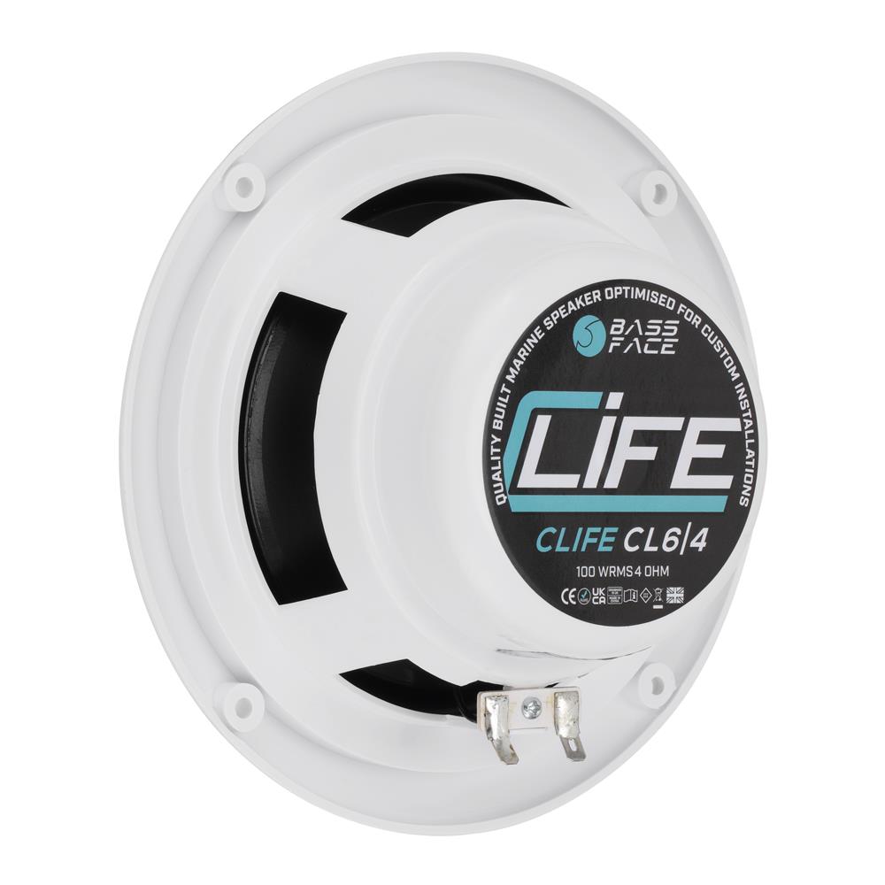 Bassface CLife CL6/4 6.5" 16.5cm 4Ohm 2x100w RMS Marine Grade Waterproof Full Range Speakers Pair