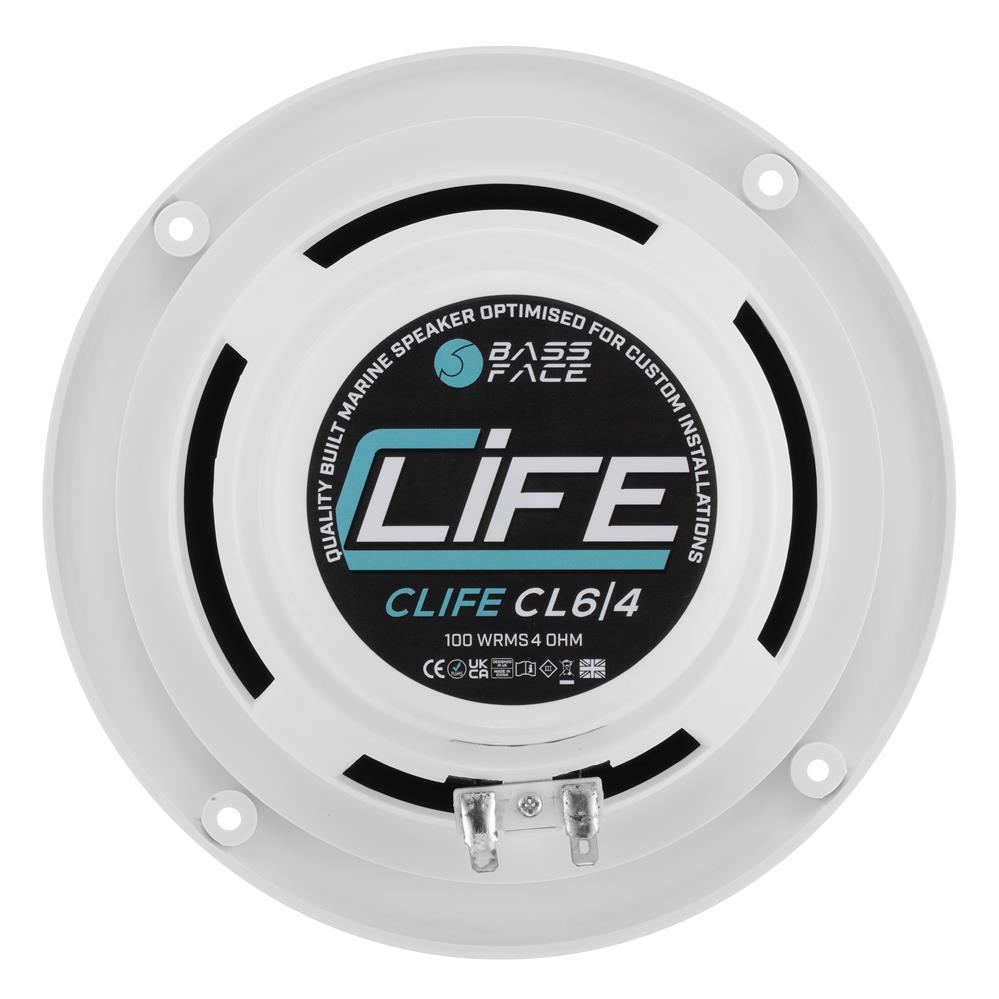 Bassface CLife CL6/4 6.5" 16.5cm 4Ohm 2x100w RMS Marine Grade Waterproof Full Range Speakers Pair