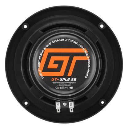 Bassface GT Audio GT-SPL6.2B 4Ohm 2x75w RMS Marine Grade Waterproof Full Range Speakers (Black) Pair