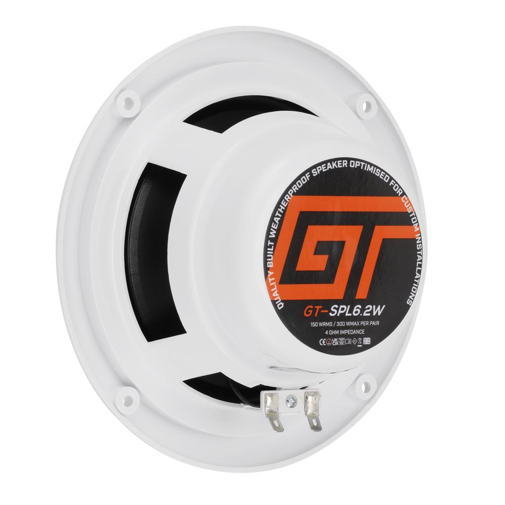 Bassface GT Audio GT-SPL6.2W 4Ohm 2x75w RMS Marine Grade Waterproof Full Range Speakers (White) Pair