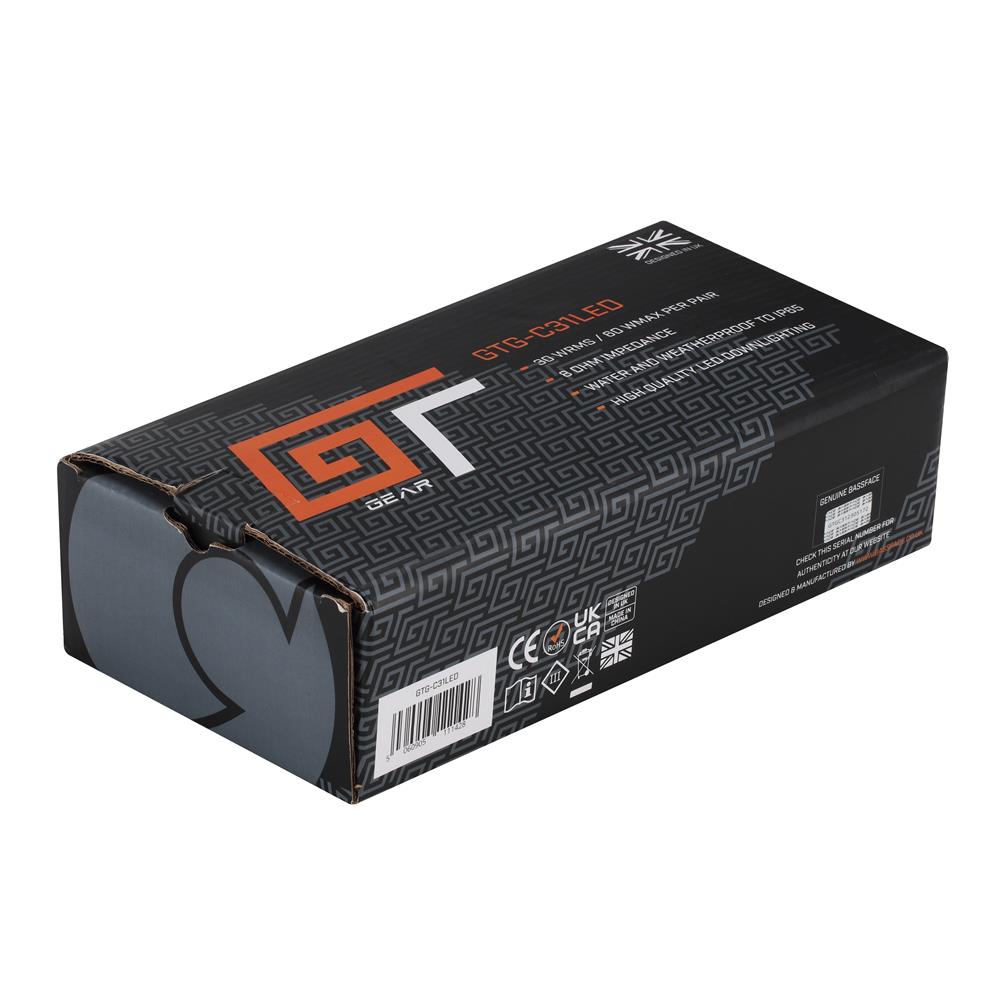 Bassface GT Gear GTG-C31LED 4" 10cm 8Ohm 2x60w RMS Waterproof Ceiling Speakers / 6500K LED Downlighters Pair