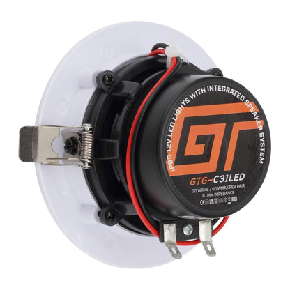 Bassface GT Gear GTG-C31LED 4" 10cm 8Ohm 2x60w RMS Waterproof Ceiling Speakers / 6500K LED Downlighters Pair