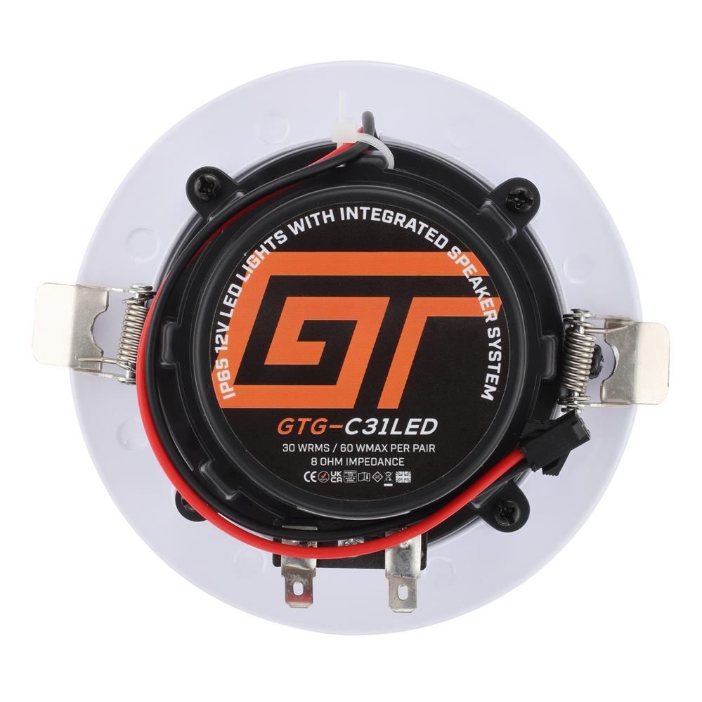 Bassface GT Gear GTG-C31LED 4" 10cm 8Ohm 2x60w RMS Waterproof Ceiling Speakers / 6500K LED Downlighters Pair