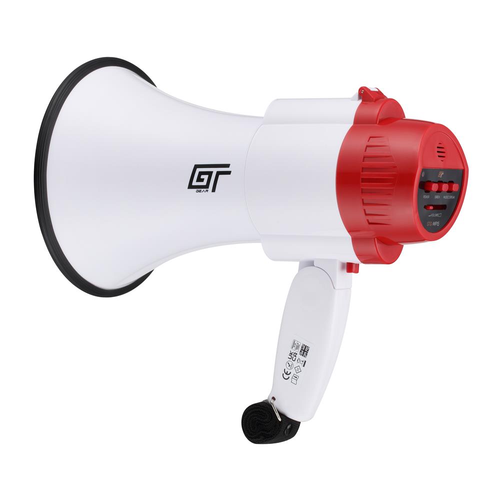 Bassface GT Gear GTG-MP15W 30W Battery Powered High Power Handheld Megaphone (White/Red)