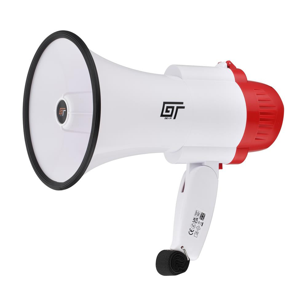 Bassface GT Gear GTG-MP15W 30W Battery Powered High Power Handheld Megaphone (White/Red)