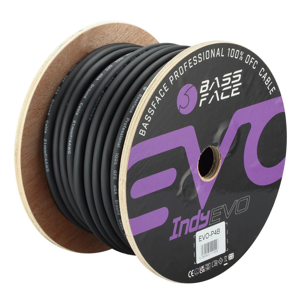 Bassface EVO-P4B 100% OFC 4AWG (21mm) Black Earth Cable 1862 Strand 30m Roll