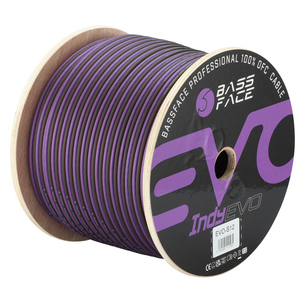 Bassface EVO-S12 100% OFC 12AWG (2x3.33mm) Purple/Black Speaker Cable 100m Roll
