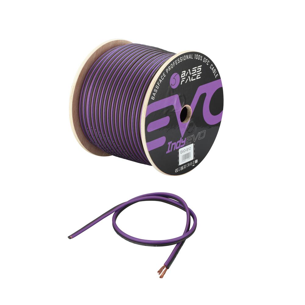 Bassface EVO-S12 100% OFC 12AWG (2x3.33mm) Purple/Black Speaker Cable 100m Roll