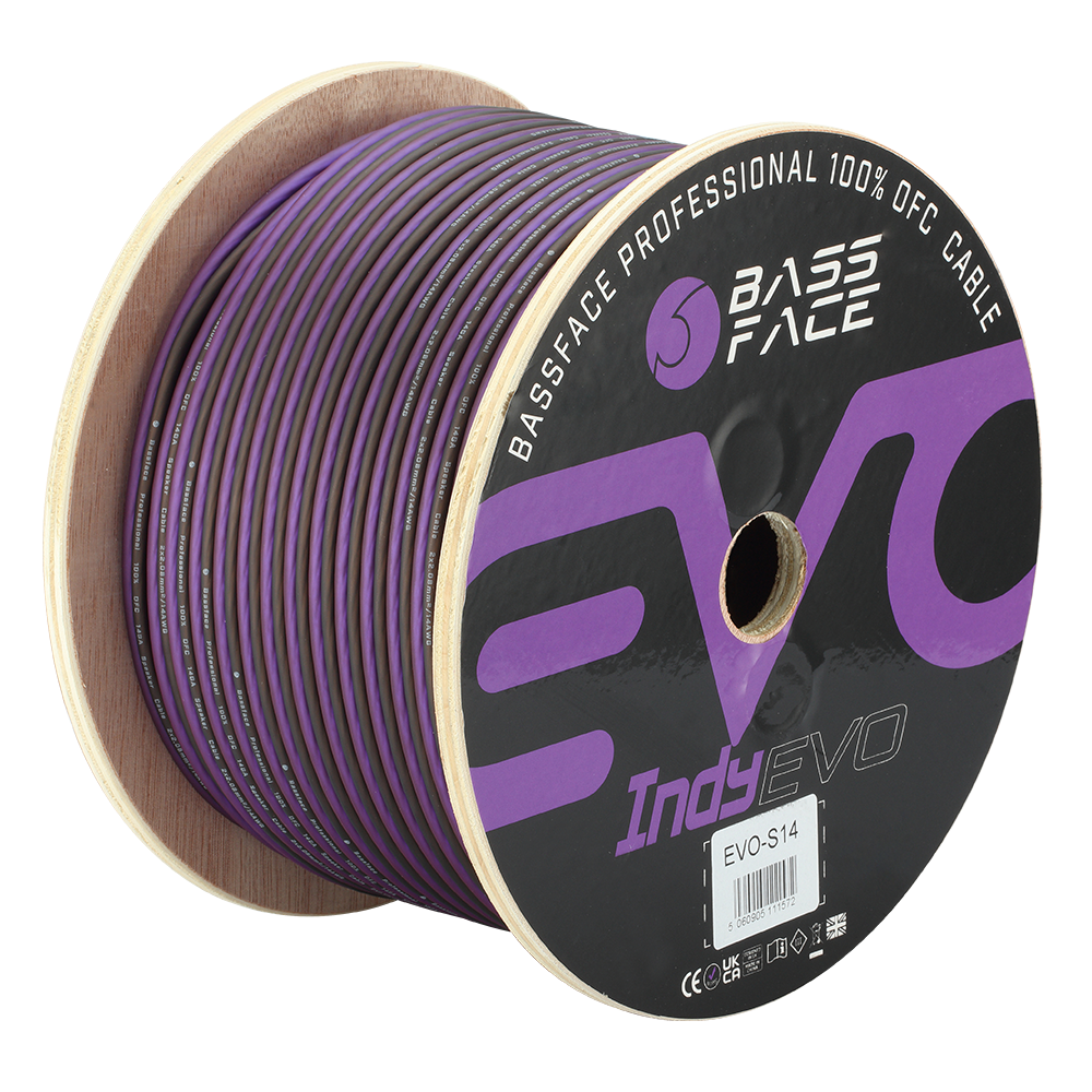 Bassface - EVO-S14 100% OFC 14AWG (2x2.08mm) Purple/Black Cable 100m Roll