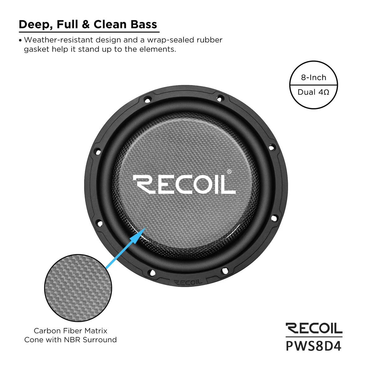 Recoil PWS8D4 8" Dual 4-Ohm Subwoofer