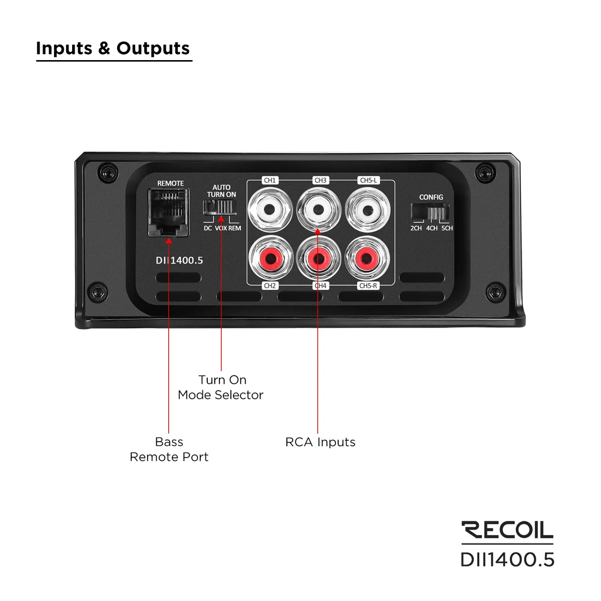 Recoil DII1400.5 1400 Watts Class-D 5 Channel Amplifier