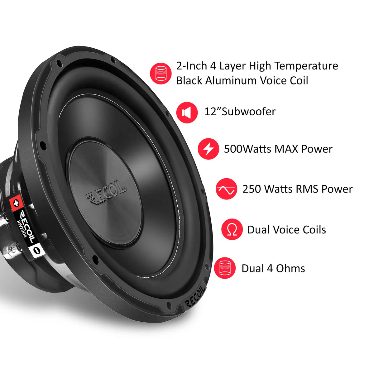 Recoil RW10D4 Echo series 10" Dual 4-ohm Subwoofer 500W