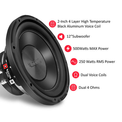 Recoil RW10D4 Echo series 10" Dual 4-ohm Subwoofer 500W