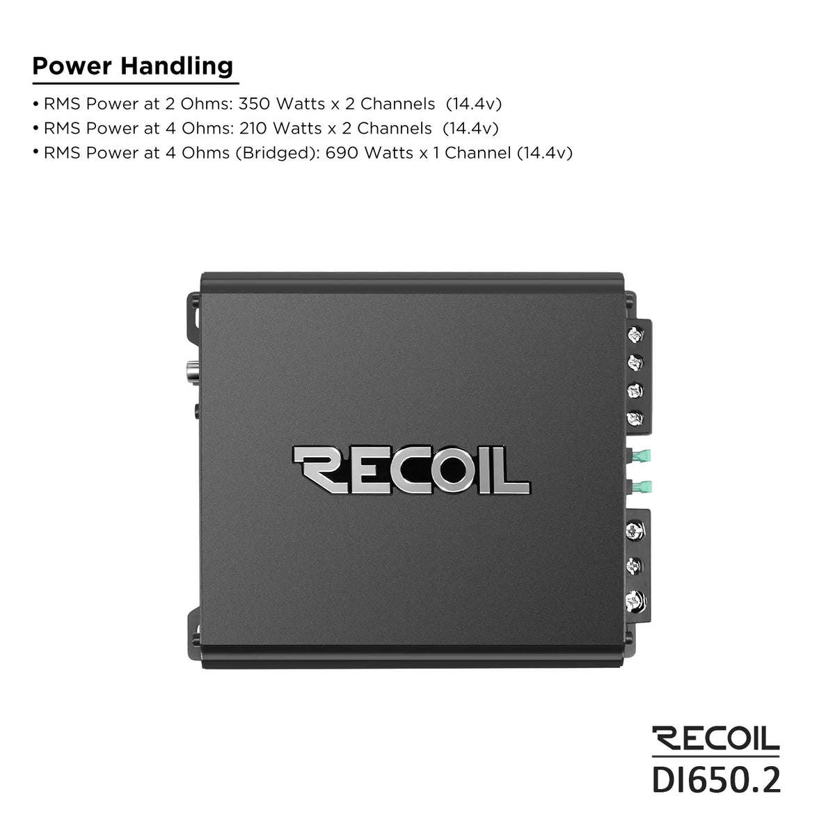 Recoil DI650.2 Class-D 2 Channel Amplifier, 1400W Max