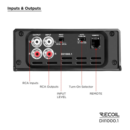Recoil DII1000.1 Class D Mono Amplifier, 2000 Watts Max Power