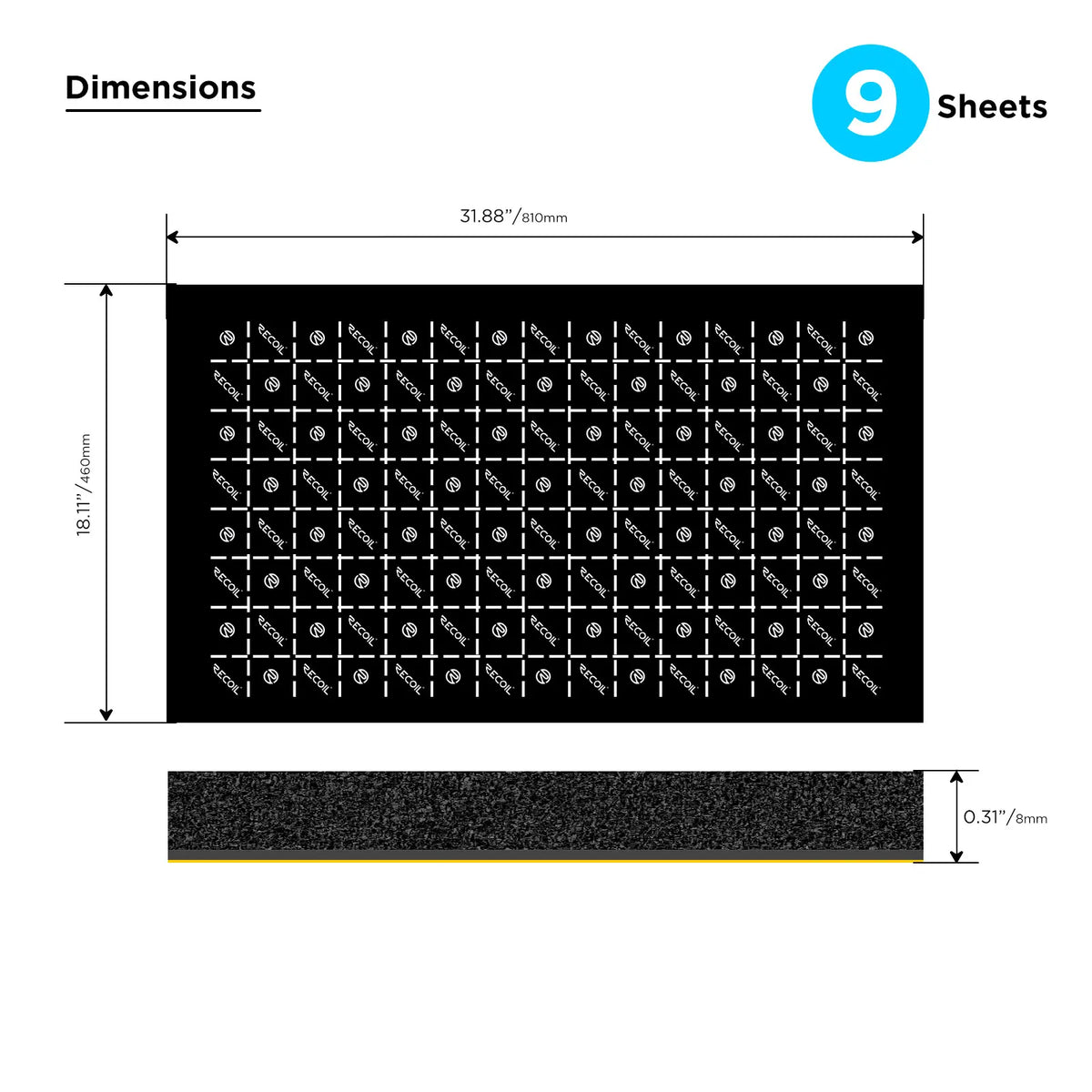 Recoil DA-BK 9-Sheets Foam Dampening Mats 18 x 32"