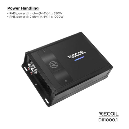 Recoil DII1000.1 Class D Mono Amplifier, 2000 Watts Max Power