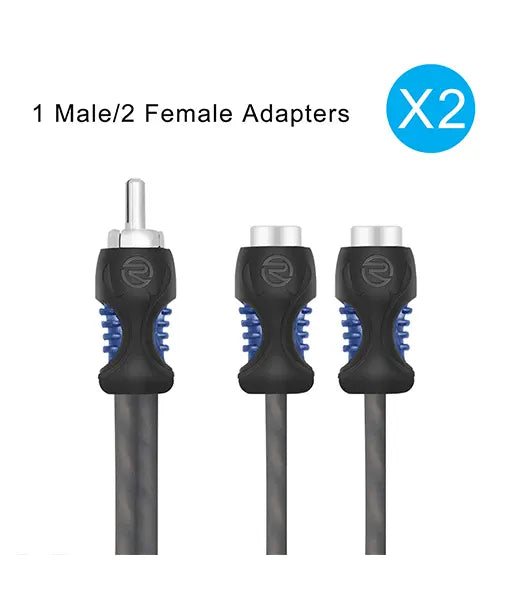 Recoil R1M2F ECHO SERIES 1 Female to 2 Male RCA Y-Adapters, 1ft Length, 2 Pack