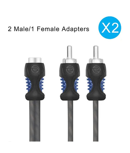 Recoil R1F2M Echo Series 1 Female to 2 Male RCA Y-Adapters, 1ft Length, 2 Pack