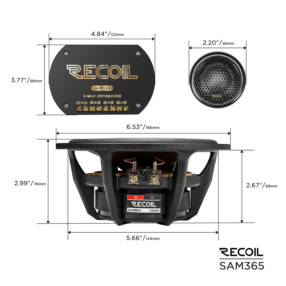 Recoil SAM365 L-1 Series 6.5" 3-Way Component Speakers