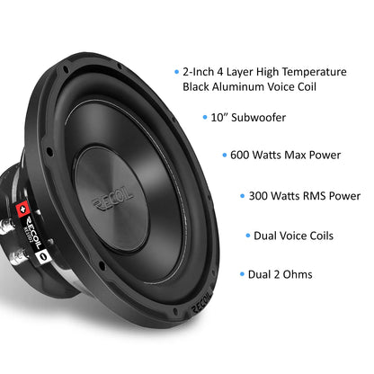 Recoil RS10 Echo Series Single 10" Preloaded Subwoofer Enclosure with Port Design. Peak 500W