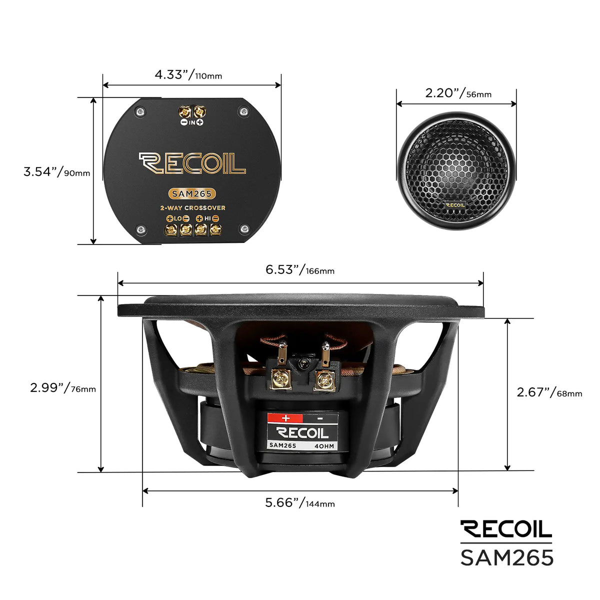 Recoil SAM265 Premium L-1 Series 6.5" 2-Way Component Speakers with crossovers