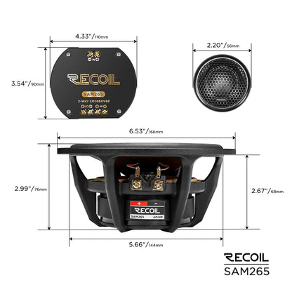 Recoil SAM265 Premium L-1 Series 6.5" 2-Way Component Speakers with crossovers