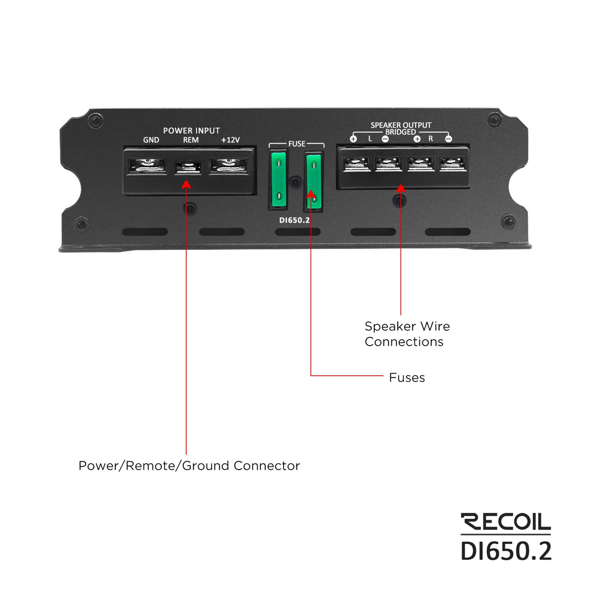 Recoil DI650.2 Class-D 2 Channel Amplifier, 1400W Max