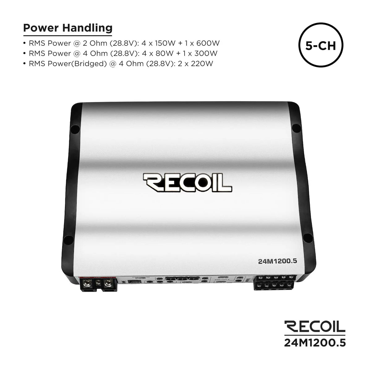 Recoil 24M1200.5 24V 1200 Watts Class-D 5 Channel Amplifier
