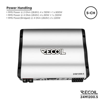 Recoil 24M1200.5 24V 1200 Watts Class-D 5 Channel Amplifier