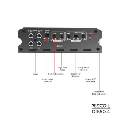 Recoil DI550.4 Class D 4 Channel Amplifier, 1040W Max