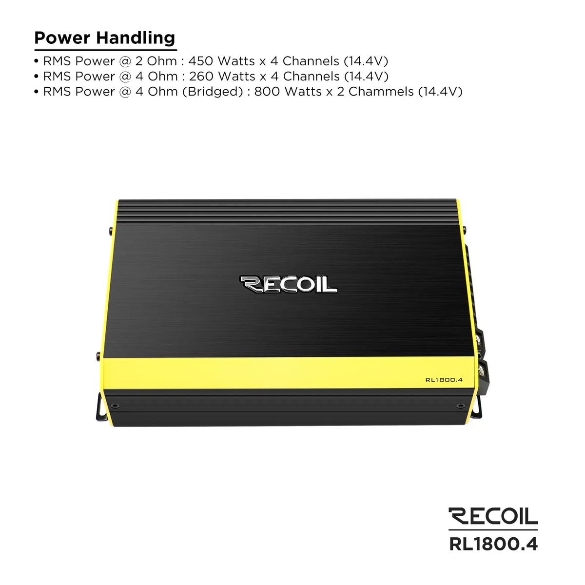 Recoil RL1800.4 1800 Watts Full Range Class-D 4 Channel Amplifier