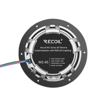 Recoil M1-65 6.5" 2-Way Marine Boat & UTV/ATV Coaxial Speakers - White/Grey Grilles - LED backlit