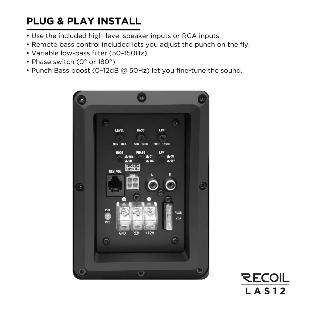Recoil LAS12 12″ Shallow Active Powered Subwoofer with Built-in Amplifier. Peak 600W