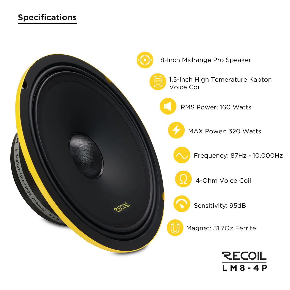 Recoil LM8-4P Pro Audio Midrange Speaker Peak Power 320 Watts