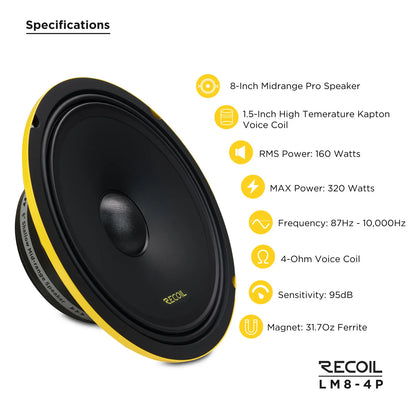 Recoil LM8-4P Pro Audio Midrange Speaker Peak Power 320 Watts