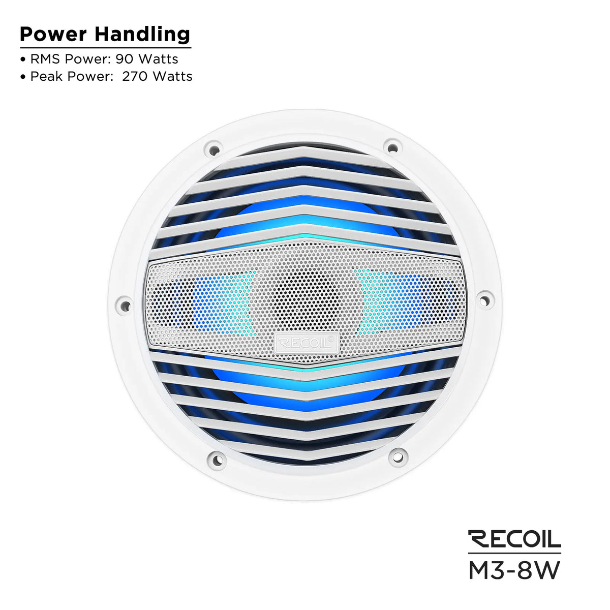 Recoil M3-8W 8" Marine Speakers RMS Power 80W