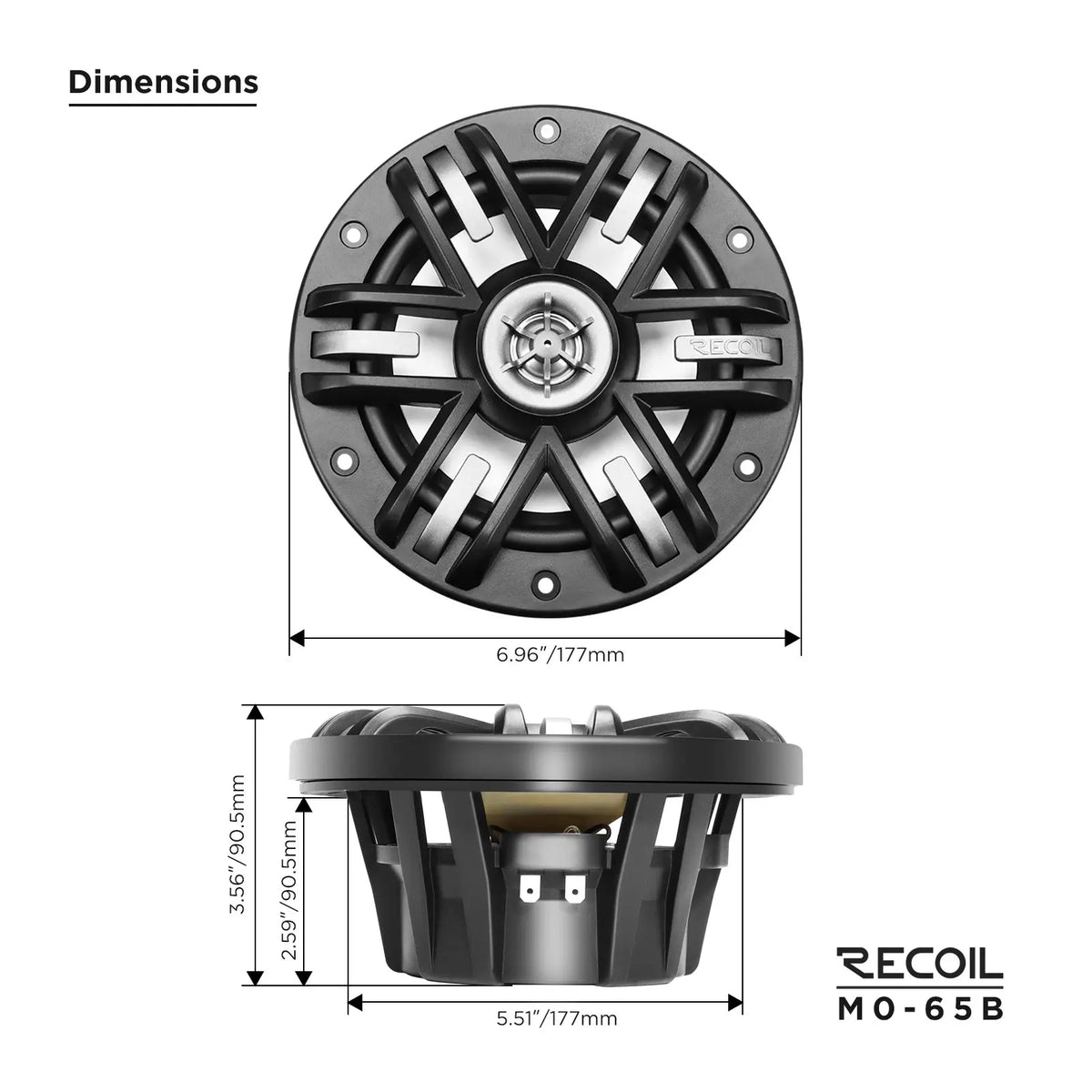 Recoil M0-65 6.5" 2-Way Marine Boat & UTV/ATV Coaxial Speakers - Black Grilles