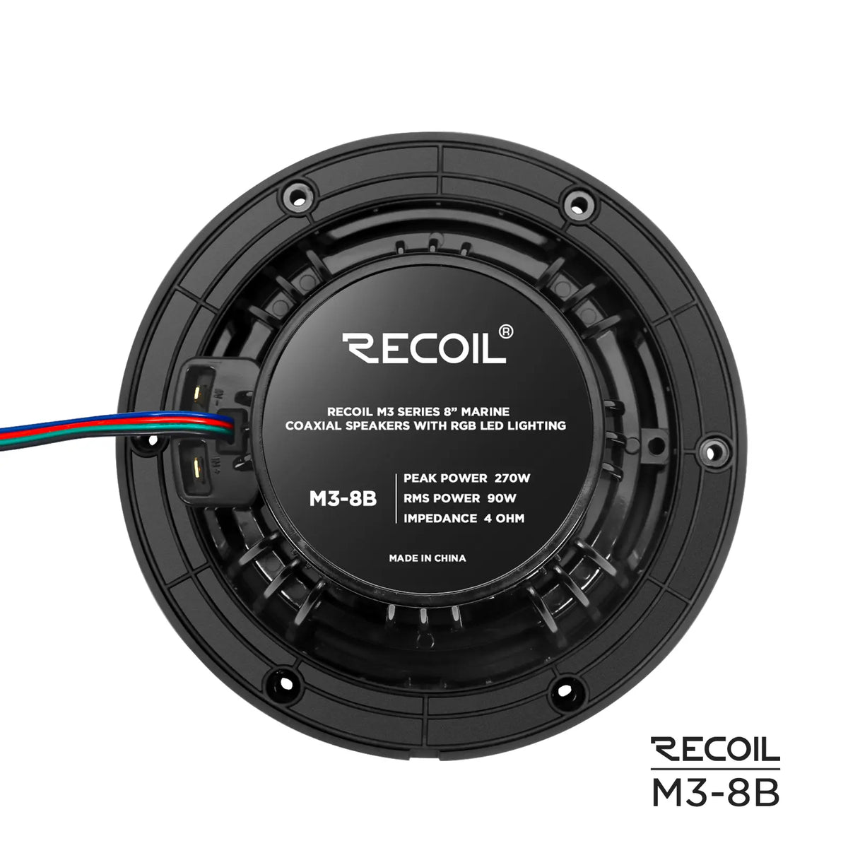 Recoil M3-8B 8" Marine Speakers, LED Backlit. 160W Peak