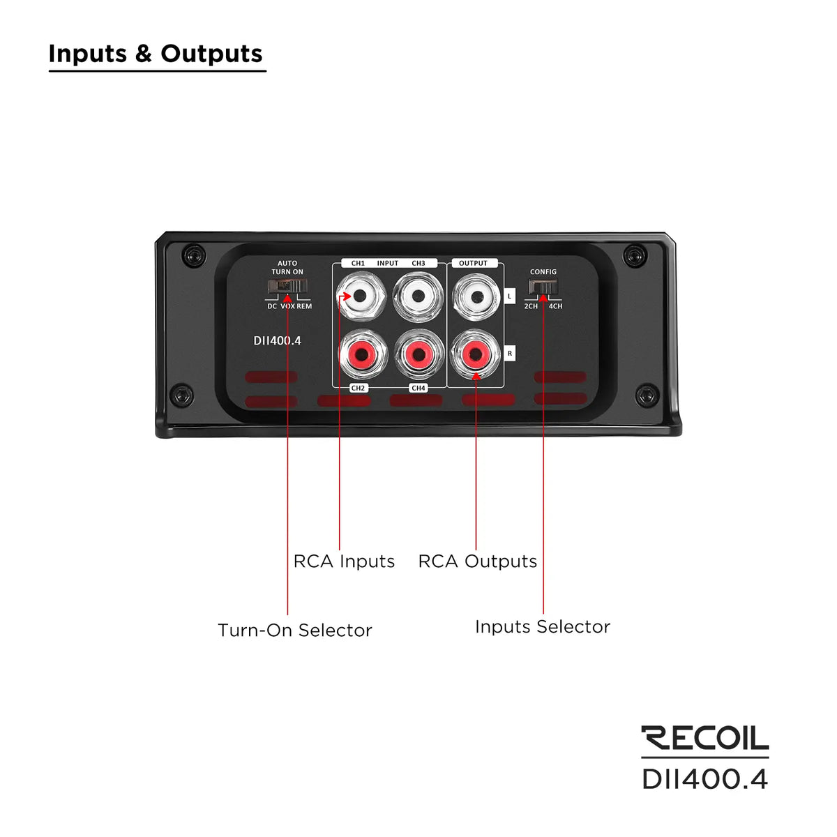 Recoil DII400.4 Class D 4 Channel Amplifier, 800W Max
