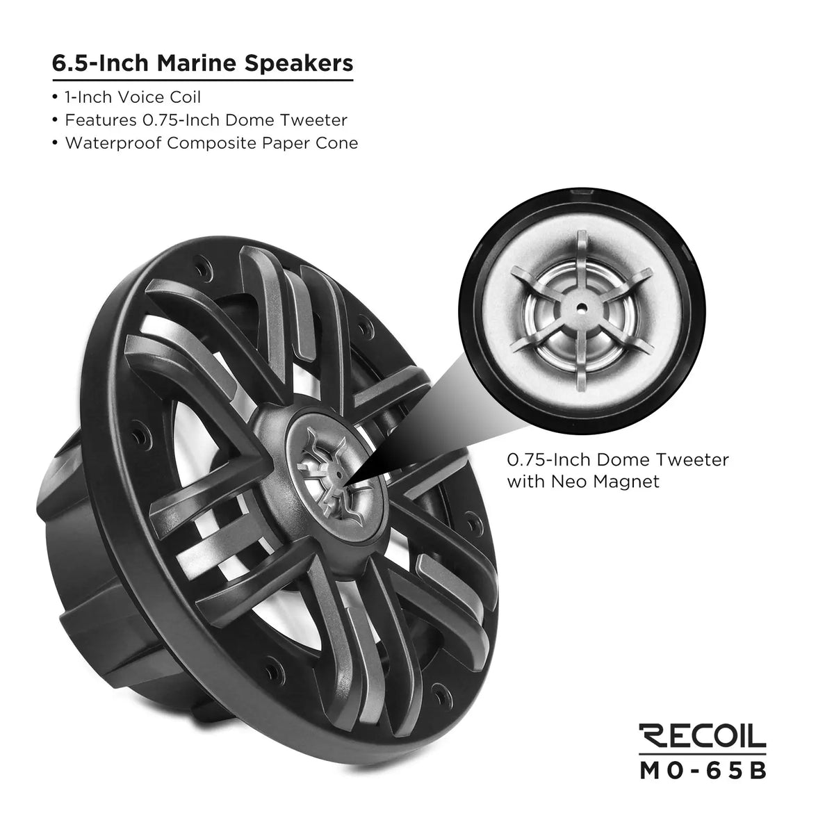 Recoil M0-65 6.5" 2-Way Marine Boat & UTV/ATV Coaxial Speakers - Black Grilles