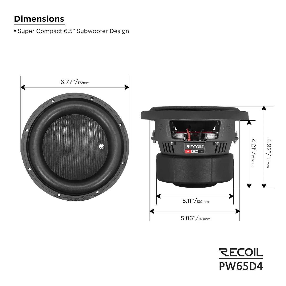 Recoil PW65D4 Echo Pro 6.5" DUAL 4-Ohm SUBWOOFER