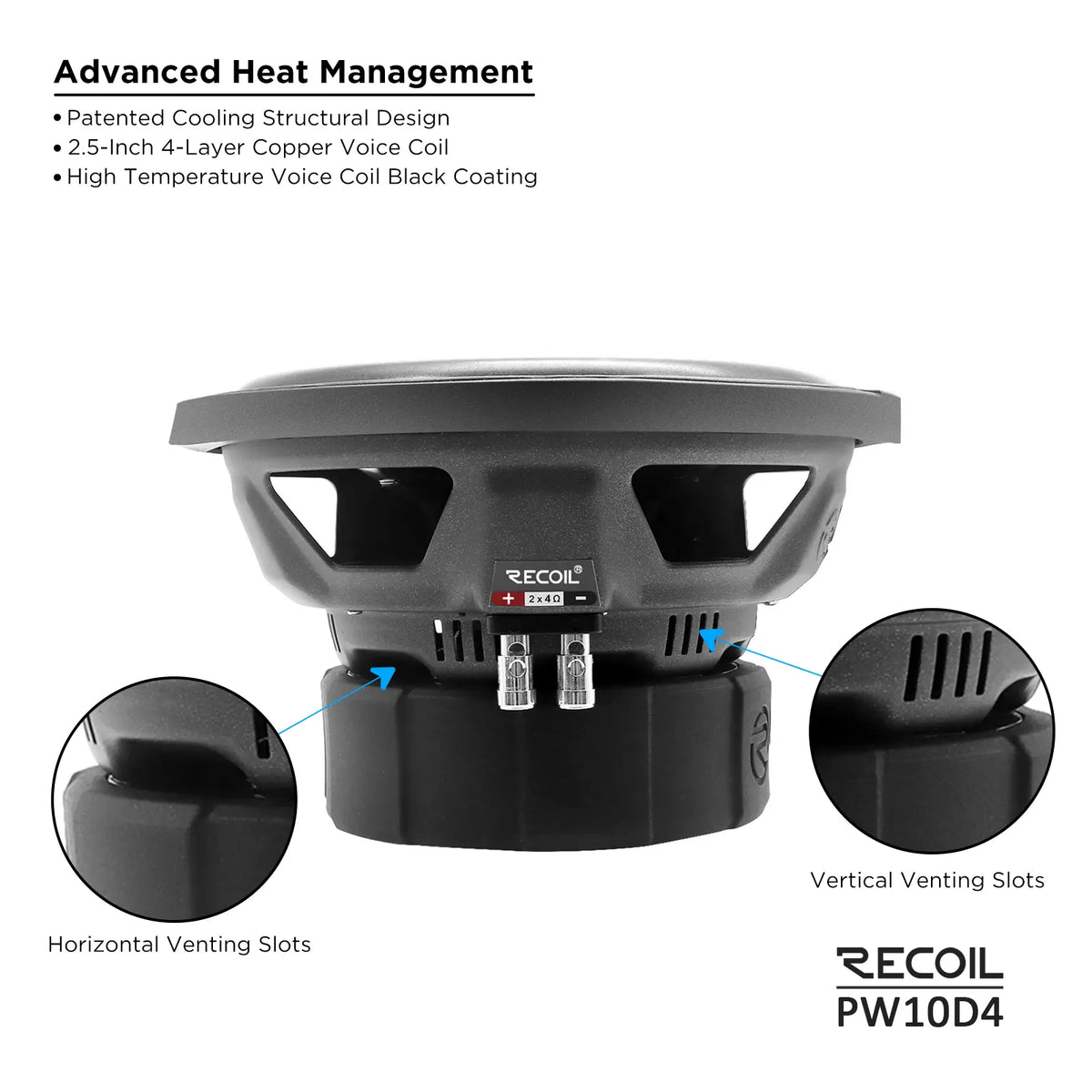 Recoil PW10D4 Echo Pro 10" 1200W Power Dual 4 Ohm Subwoofer