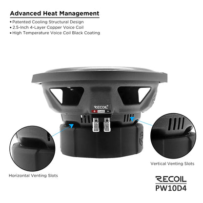 Recoil PW10D4 Echo Pro 10" 1200W Power Dual 4 Ohm Subwoofer