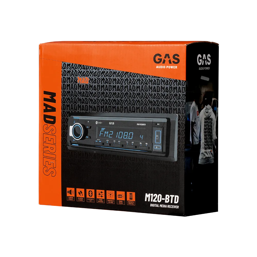 GAS MAD M120-BTD 1DIN Car Stereo Head Unit, BT, AUX, USB, FM, RDS, DAB+, 10-band EQ